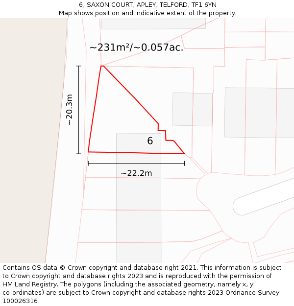 6, SAXON COURT, APLEY, TELFORD, TF1 6YN: Plot and title map