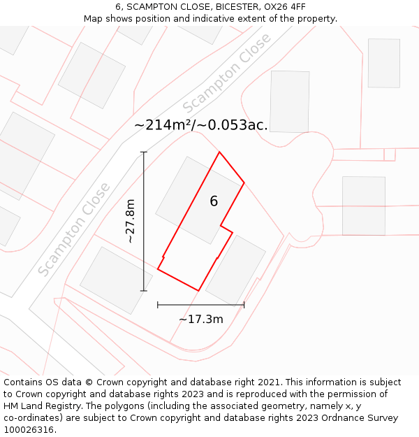 6, SCAMPTON CLOSE, BICESTER, OX26 4FF: Plot and title map