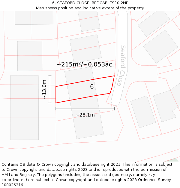 6, SEAFORD CLOSE, REDCAR, TS10 2NP: Plot and title map