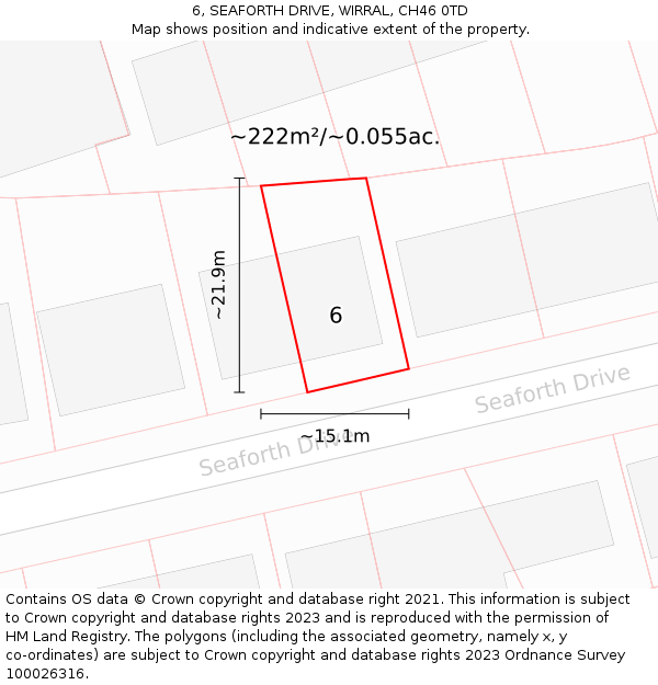 6, SEAFORTH DRIVE, WIRRAL, CH46 0TD: Plot and title map