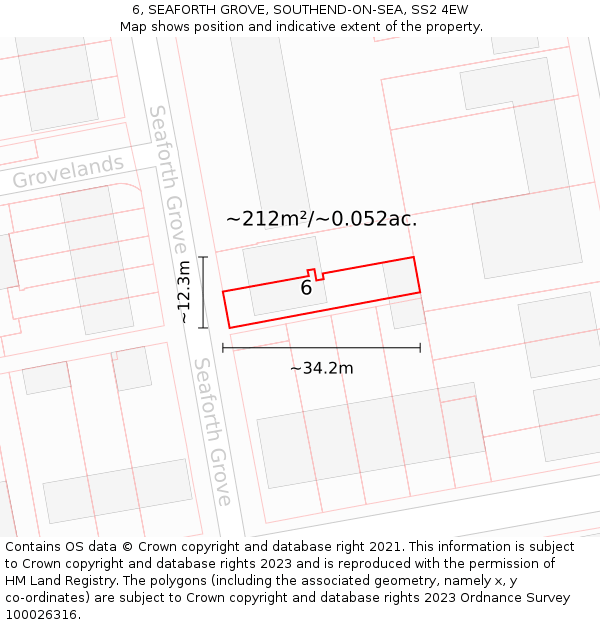 6, SEAFORTH GROVE, SOUTHEND-ON-SEA, SS2 4EW: Plot and title map