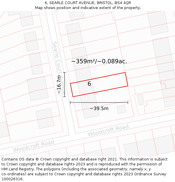 6, SEARLE COURT AVENUE, BRISTOL, BS4 4QR: Plot and title map