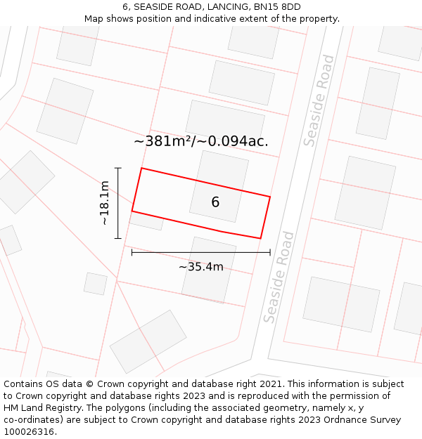 6, SEASIDE ROAD, LANCING, BN15 8DD: Plot and title map