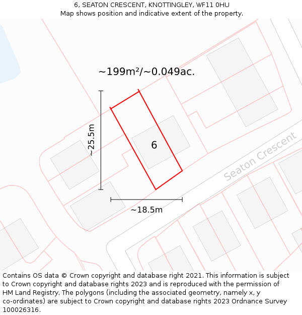 6, SEATON CRESCENT, KNOTTINGLEY, WF11 0HU: Plot and title map