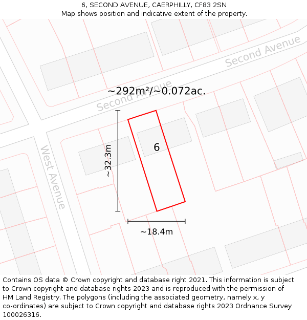 6, SECOND AVENUE, CAERPHILLY, CF83 2SN: Plot and title map