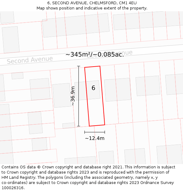 6, SECOND AVENUE, CHELMSFORD, CM1 4EU: Plot and title map