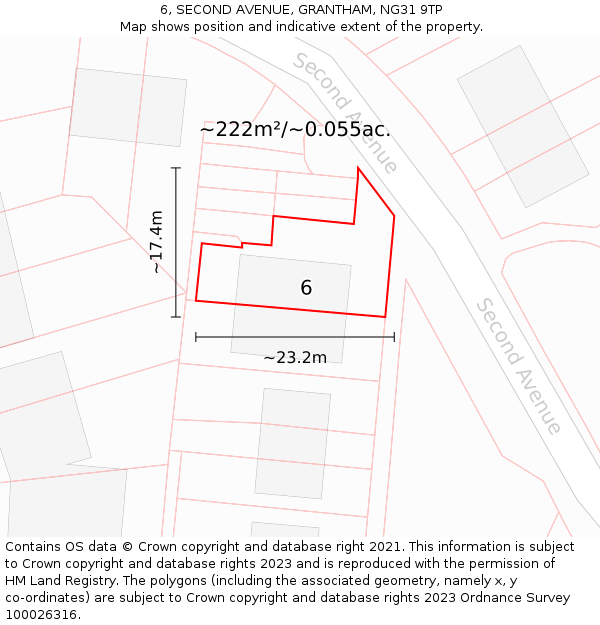 6, SECOND AVENUE, GRANTHAM, NG31 9TP: Plot and title map