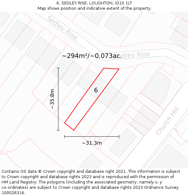 6, SEDLEY RISE, LOUGHTON, IG10 1LT: Plot and title map