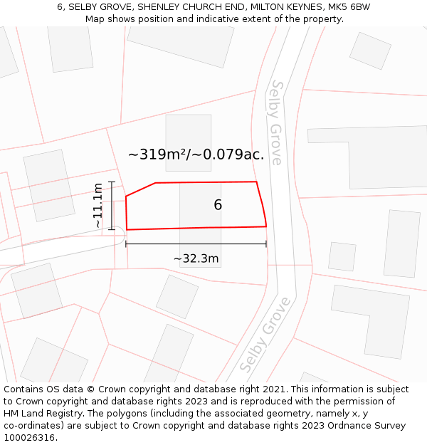 6, SELBY GROVE, SHENLEY CHURCH END, MILTON KEYNES, MK5 6BW: Plot and title map