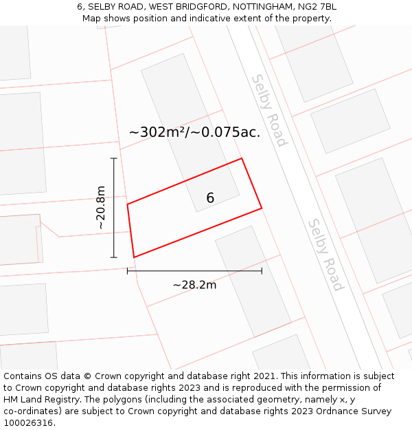 6, SELBY ROAD, WEST BRIDGFORD, NOTTINGHAM, NG2 7BL: Plot and title map