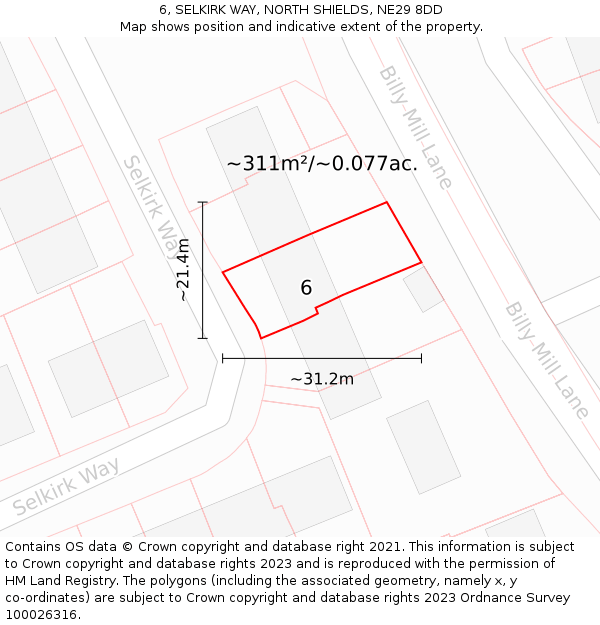 6, SELKIRK WAY, NORTH SHIELDS, NE29 8DD: Plot and title map