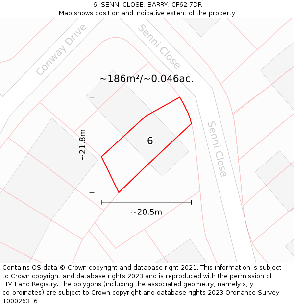 6, SENNI CLOSE, BARRY, CF62 7DR: Plot and title map