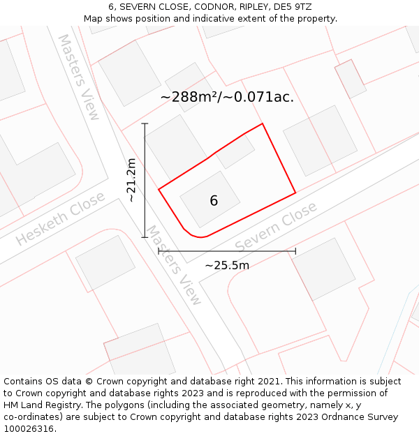 6, SEVERN CLOSE, CODNOR, RIPLEY, DE5 9TZ: Plot and title map