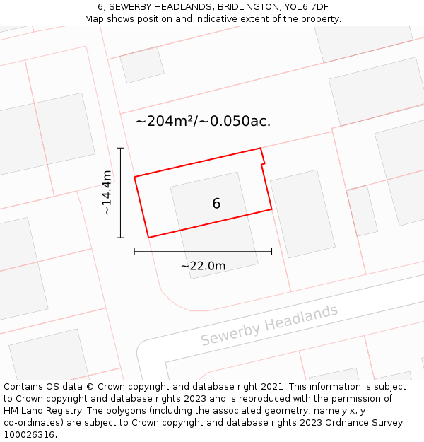 6, SEWERBY HEADLANDS, BRIDLINGTON, YO16 7DF: Plot and title map