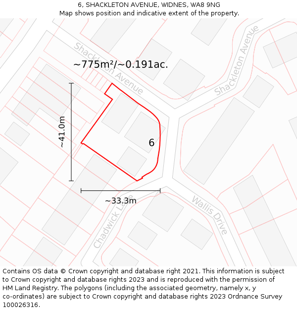 6, SHACKLETON AVENUE, WIDNES, WA8 9NG: Plot and title map