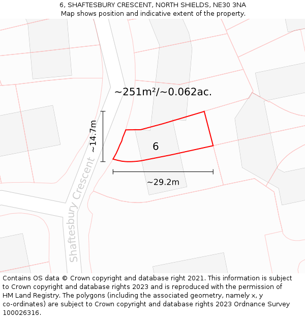 6, SHAFTESBURY CRESCENT, NORTH SHIELDS, NE30 3NA: Plot and title map