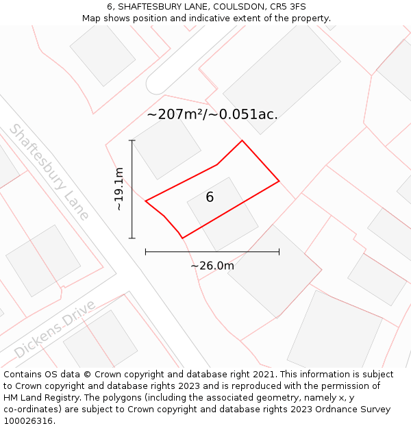 6, SHAFTESBURY LANE, COULSDON, CR5 3FS: Plot and title map