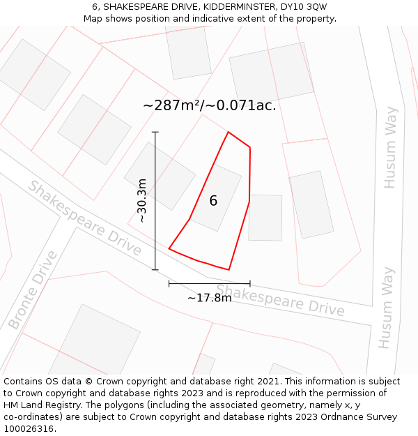 6, SHAKESPEARE DRIVE, KIDDERMINSTER, DY10 3QW: Plot and title map