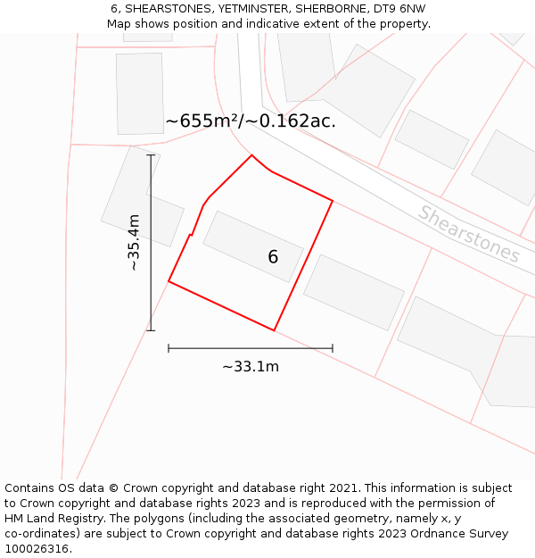 6, SHEARSTONES, YETMINSTER, SHERBORNE, DT9 6NW: Plot and title map