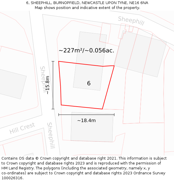 6, SHEEPHILL, BURNOPFIELD, NEWCASTLE UPON TYNE, NE16 6NA: Plot and title map