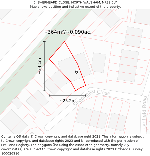 6, SHEPHEARD CLOSE, NORTH WALSHAM, NR28 0LY: Plot and title map