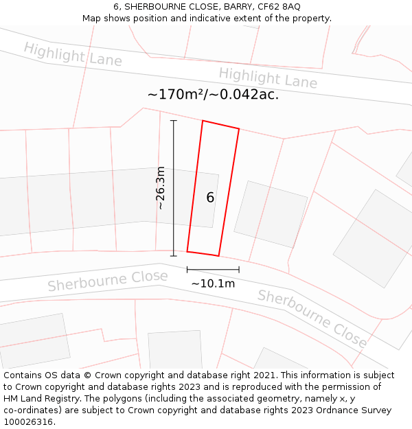 6, SHERBOURNE CLOSE, BARRY, CF62 8AQ: Plot and title map