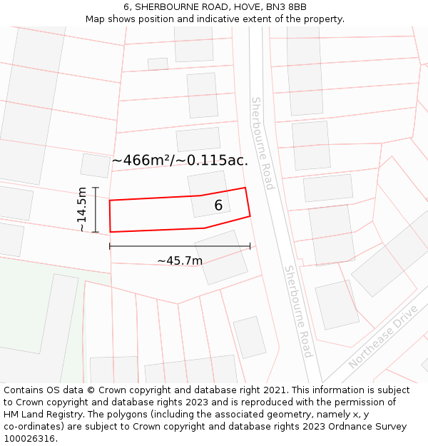 6, SHERBOURNE ROAD, HOVE, BN3 8BB: Plot and title map