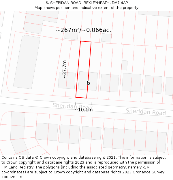 6, SHERIDAN ROAD, BEXLEYHEATH, DA7 4AP: Plot and title map