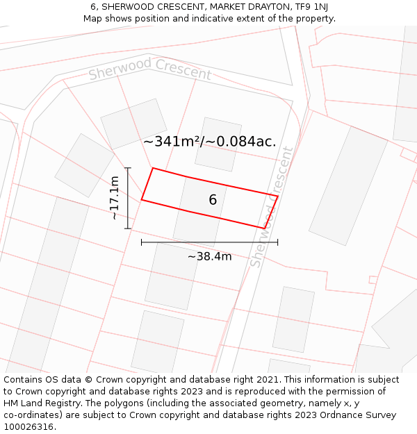 6, SHERWOOD CRESCENT, MARKET DRAYTON, TF9 1NJ: Plot and title map