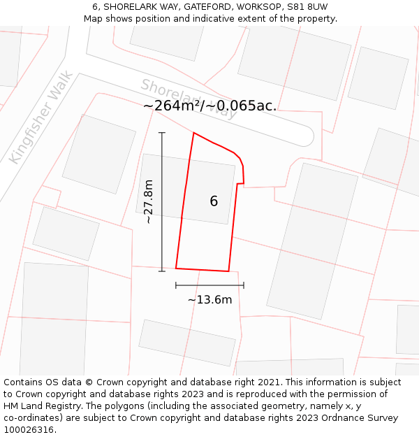 6, SHORELARK WAY, GATEFORD, WORKSOP, S81 8UW: Plot and title map