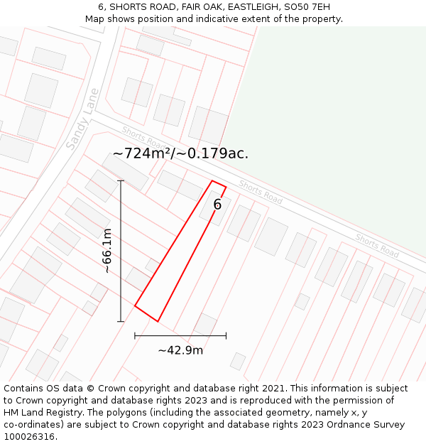 6, SHORTS ROAD, FAIR OAK, EASTLEIGH, SO50 7EH: Plot and title map