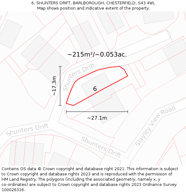 6, SHUNTERS DRIFT, BARLBOROUGH, CHESTERFIELD, S43 4WL: Plot and title map