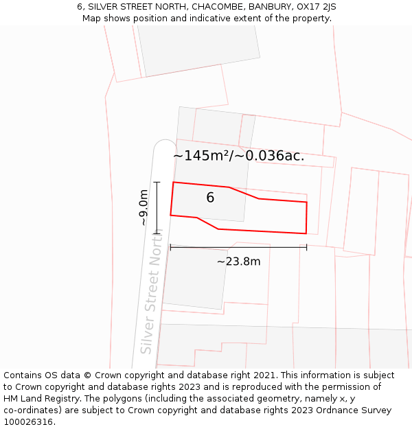 6, SILVER STREET NORTH, CHACOMBE, BANBURY, OX17 2JS: Plot and title map