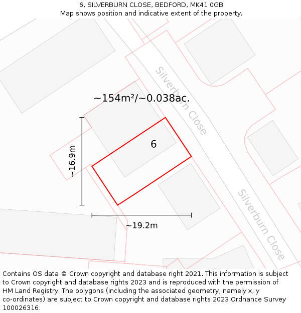 6, SILVERBURN CLOSE, BEDFORD, MK41 0GB: Plot and title map