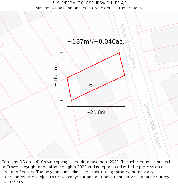 6, SILVERDALE CLOSE, IPSWICH, IP1 4JF: Plot and title map