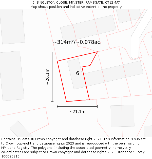 6, SINGLETON CLOSE, MINSTER, RAMSGATE, CT12 4AT: Plot and title map