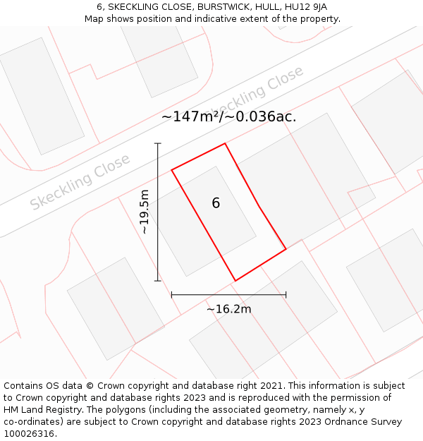 6, SKECKLING CLOSE, BURSTWICK, HULL, HU12 9JA: Plot and title map