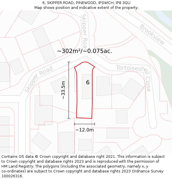 6, SKIPPER ROAD, PINEWOOD, IPSWICH, IP8 3QU: Plot and title map