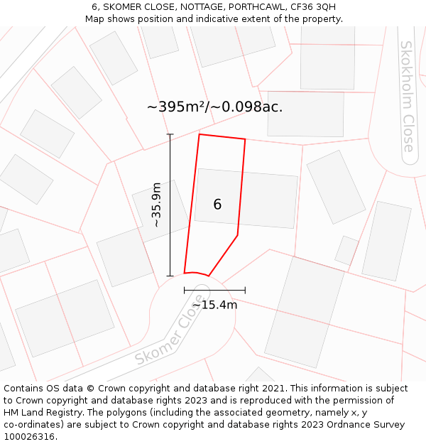 6, SKOMER CLOSE, NOTTAGE, PORTHCAWL, CF36 3QH: Plot and title map