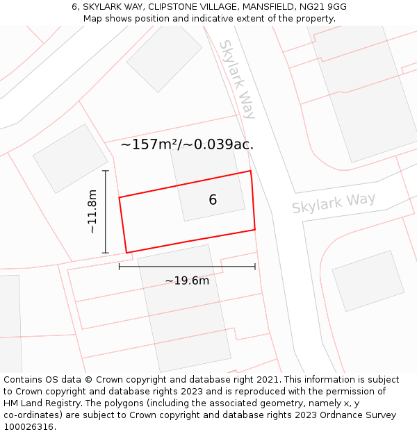 6, SKYLARK WAY, CLIPSTONE VILLAGE, MANSFIELD, NG21 9GG: Plot and title map