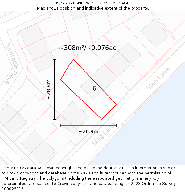 6, SLAG LANE, WESTBURY, BA13 4GE: Plot and title map