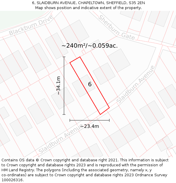 6, SLAIDBURN AVENUE, CHAPELTOWN, SHEFFIELD, S35 2EN: Plot and title map