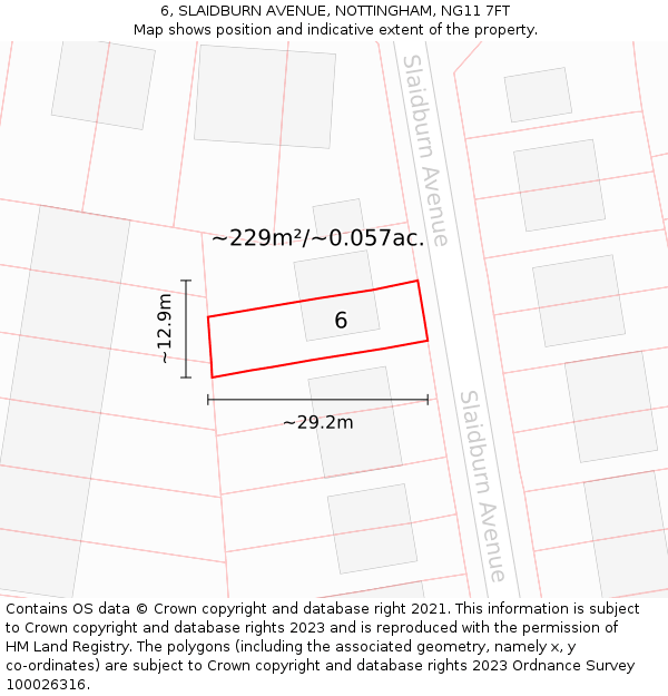 6, SLAIDBURN AVENUE, NOTTINGHAM, NG11 7FT: Plot and title map