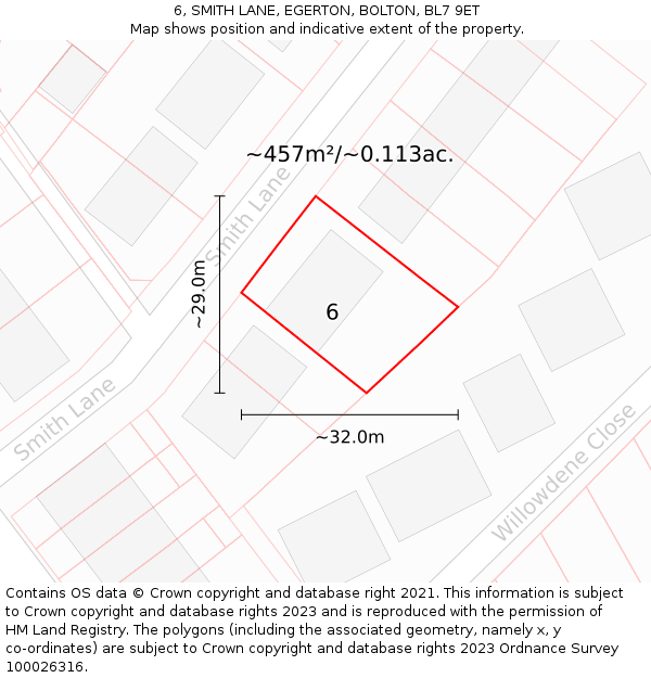 6, SMITH LANE, EGERTON, BOLTON, BL7 9ET: Plot and title map