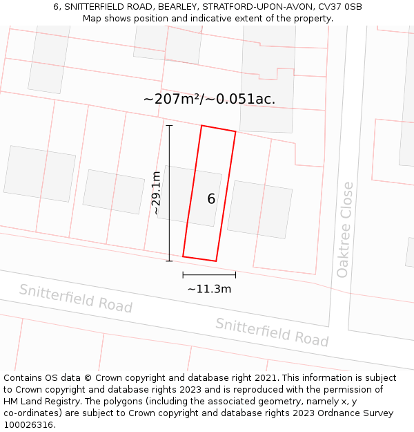 6, SNITTERFIELD ROAD, BEARLEY, STRATFORD-UPON-AVON, CV37 0SB: Plot and title map