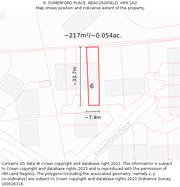 6, SOMERFORD PLACE, BEACONSFIELD, HP9 1AZ: Plot and title map