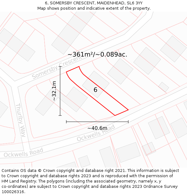 6, SOMERSBY CRESCENT, MAIDENHEAD, SL6 3YY: Plot and title map