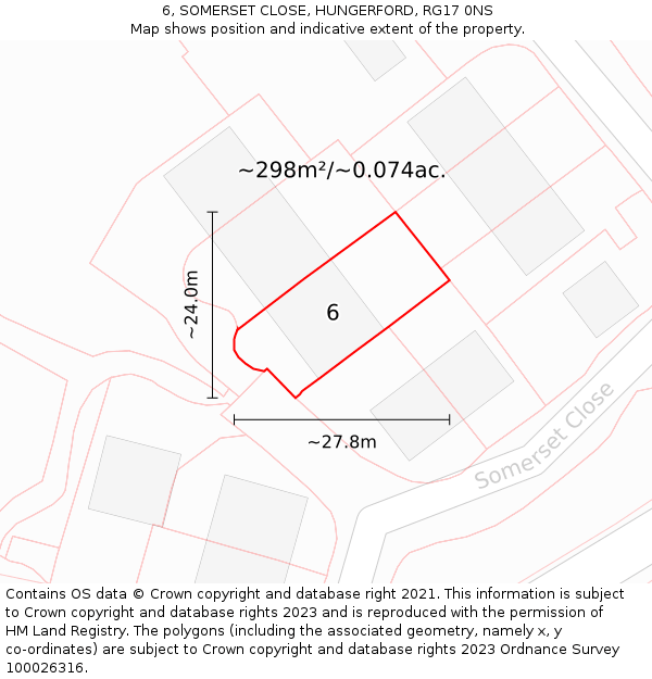 6, SOMERSET CLOSE, HUNGERFORD, RG17 0NS: Plot and title map