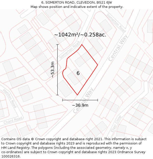 6, SOMERTON ROAD, CLEVEDON, BS21 6JW: Plot and title map