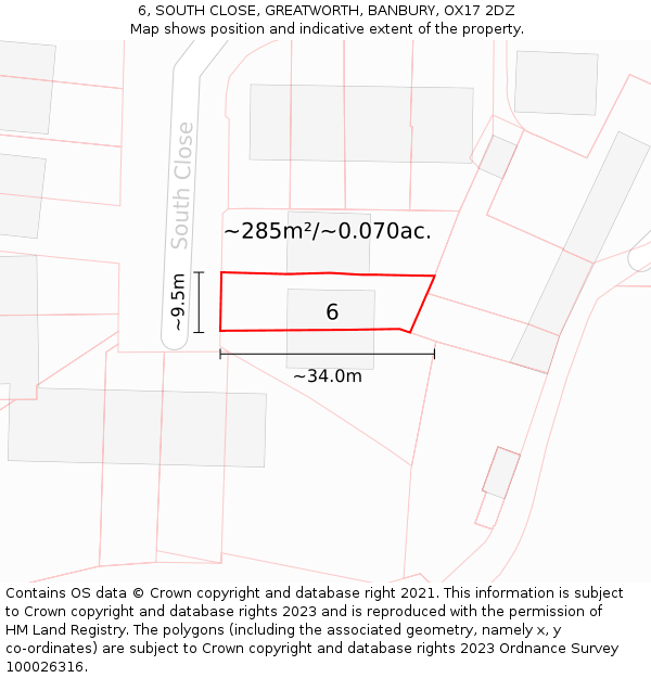 6, SOUTH CLOSE, GREATWORTH, BANBURY, OX17 2DZ: Plot and title map